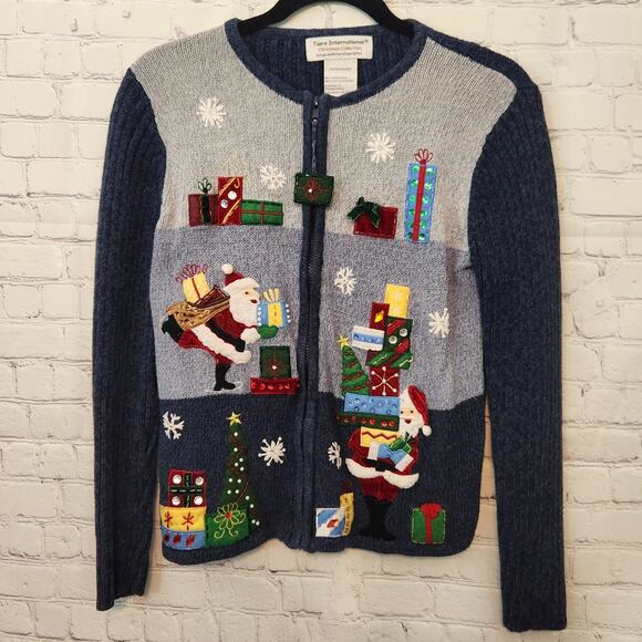 Tiara international Sweaters - VTG. Tiara International Christmas Santa Presents Zip Up Cardigan Sweater M